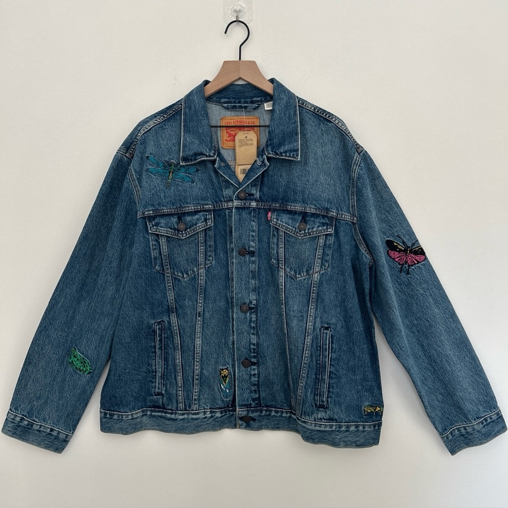 Levi's Men’s Denim Trucker Jacket Levi’s Embroidered Insects Bugs Size: XXL